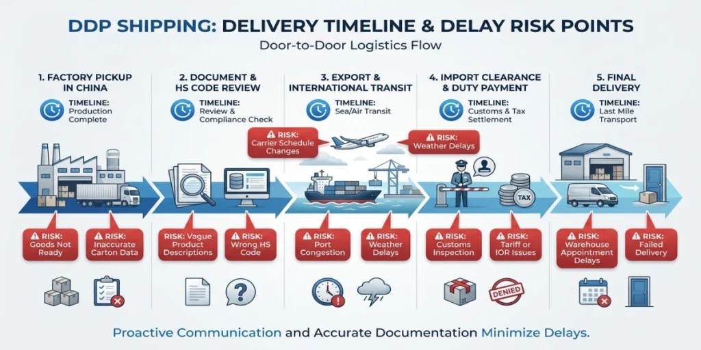 DDP shipping delivery timeline and delay risk points