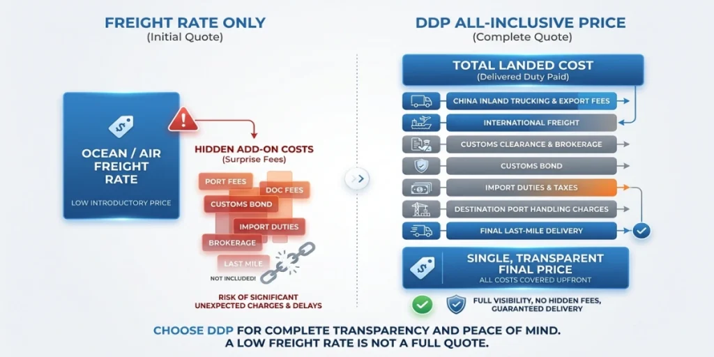 DDP price breakdown versus freight rate only