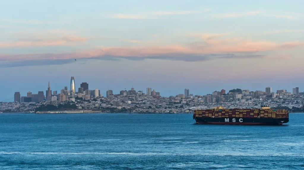 A Vessel Sailing from China to the USA