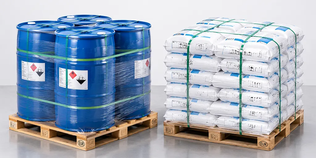 General chemicals and solid raw materials in export packaging
