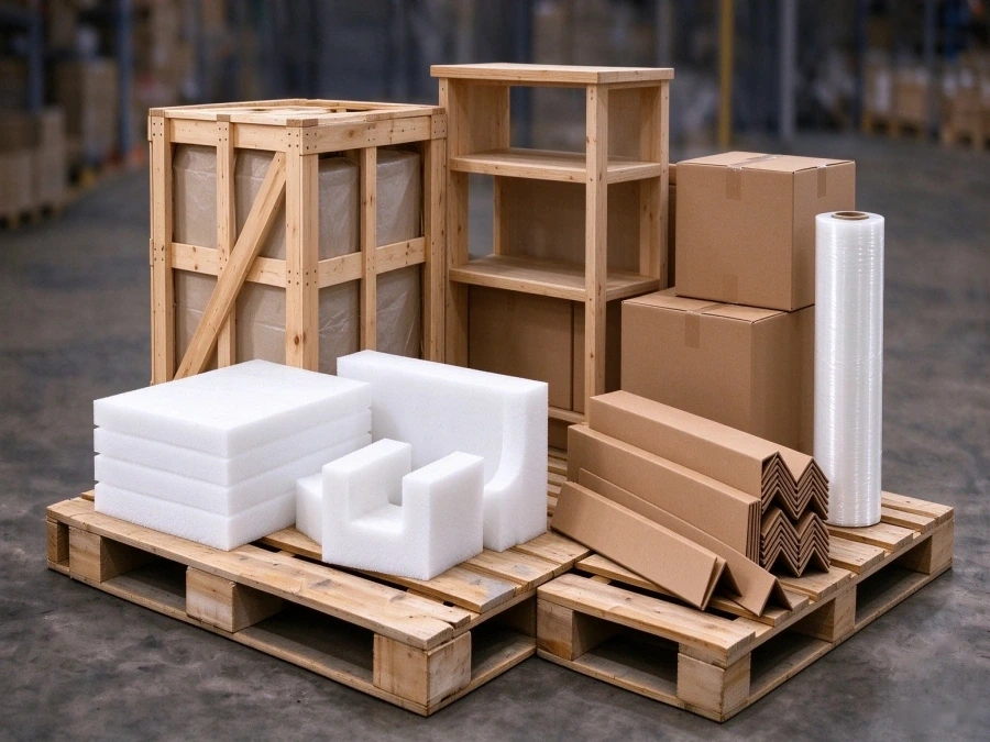 Furniture protected with packing materials before shipment