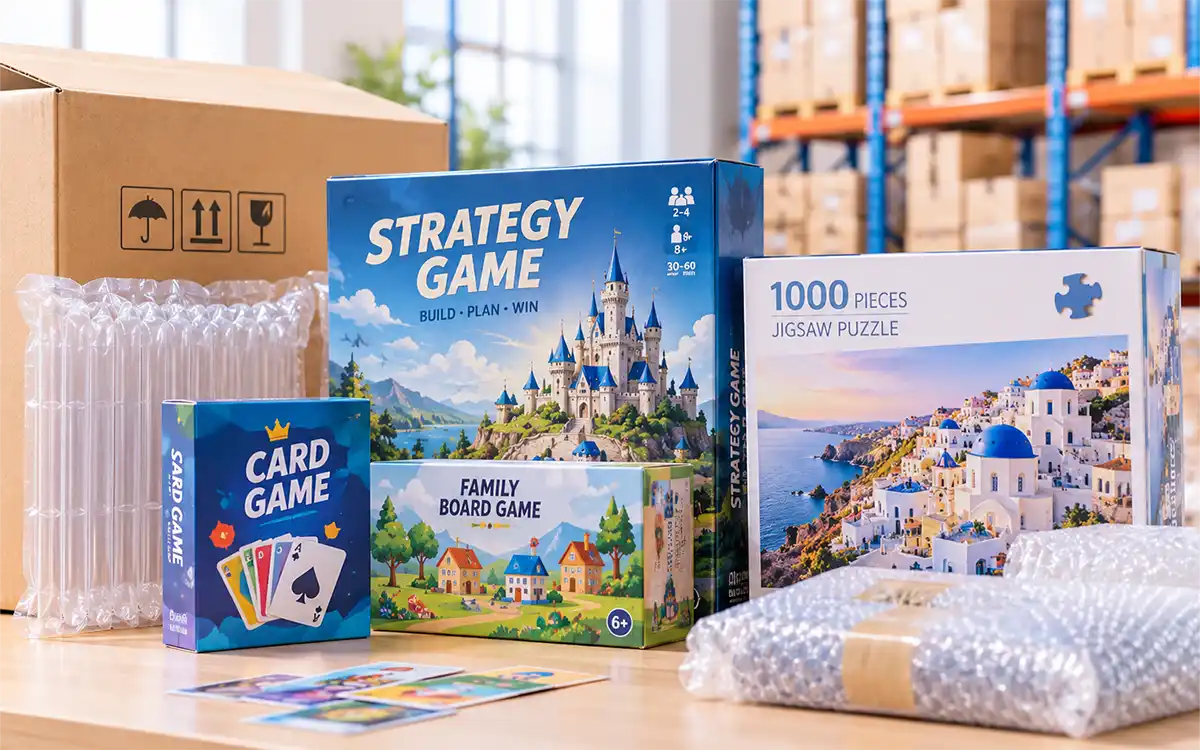 Board games and puzzles prepared for shipment
