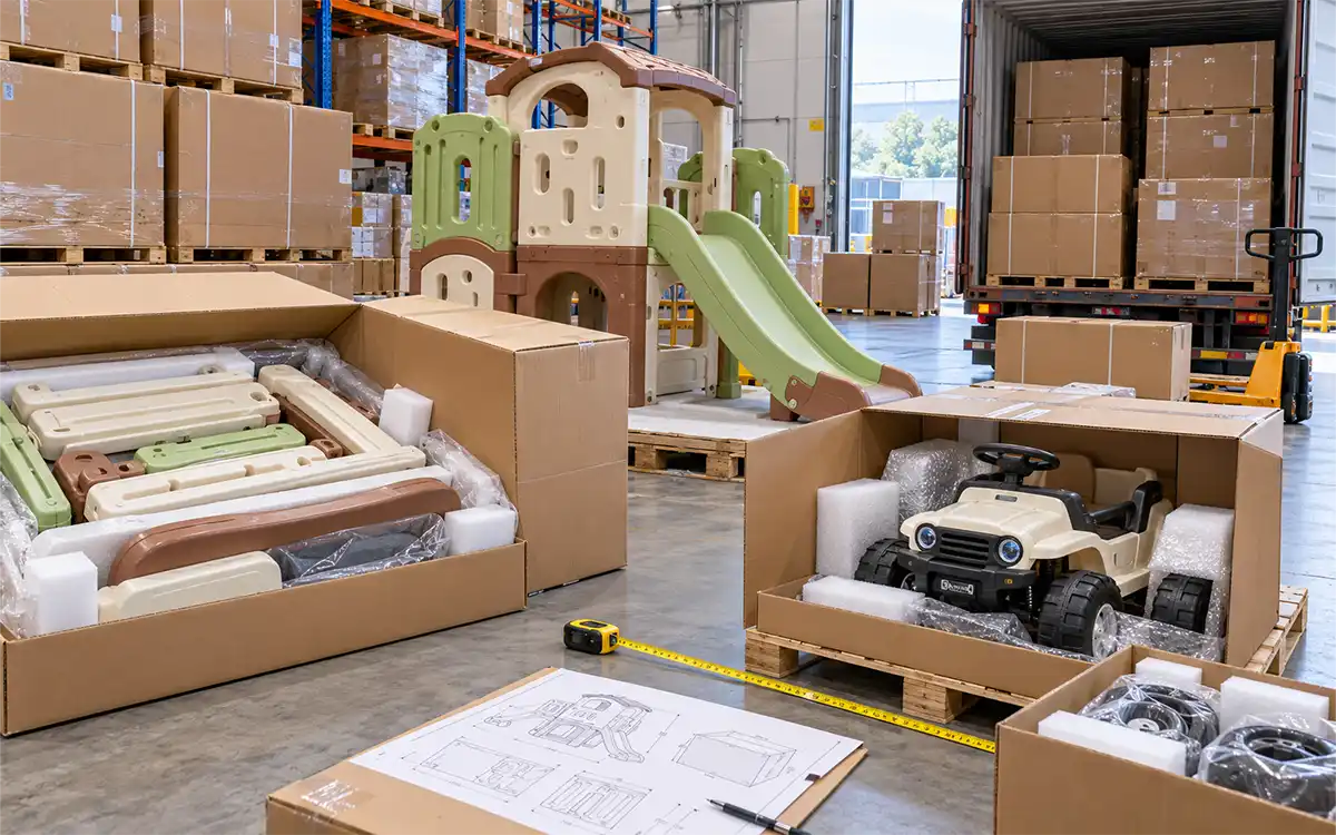Electronic toys with battery compartments prepared for shipment